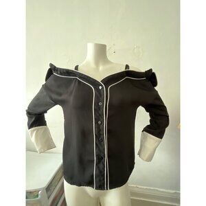 AXAX off the shoulder mod preppy black and white button down Strappy blouse S
